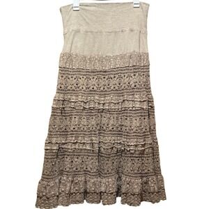 Again Traders Tiered Tan Lined Maxi Skirt Womens Large 100% Cotton